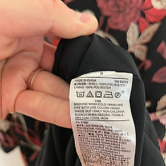 BANANA REPUBLIC Factory Black Mauve Rose Pink Tan Floral Long Sleeve Shift Dress - Picture 5 of 13